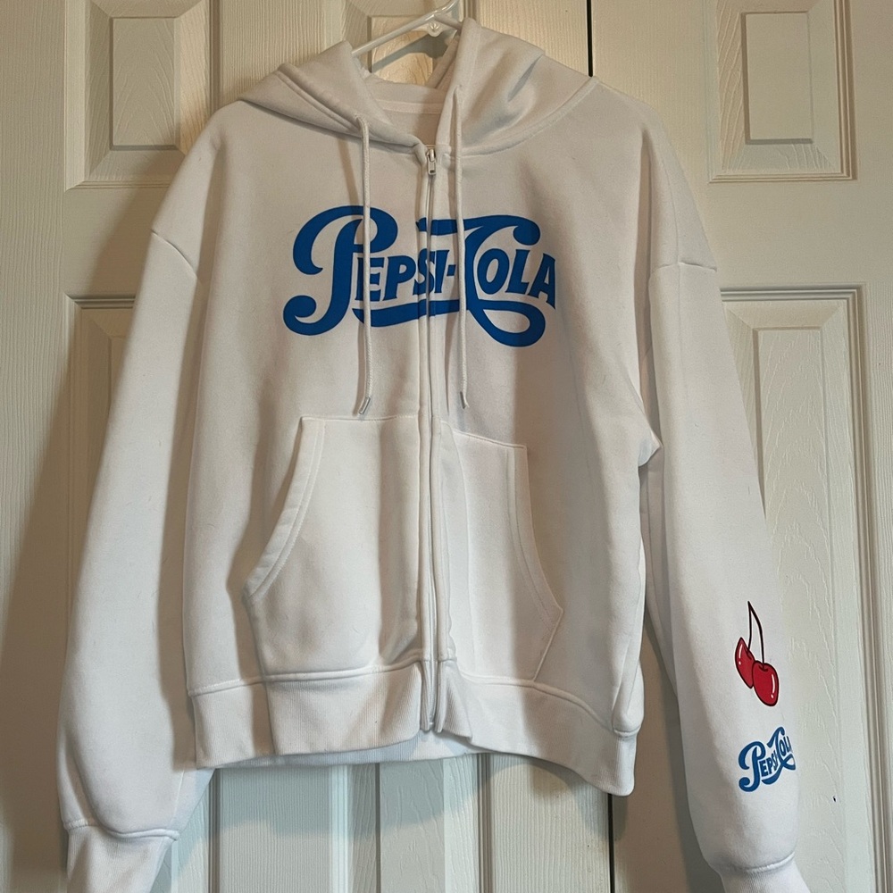 Pepsi White Hoodie with Blue and Red Accents